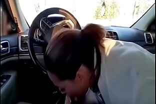 Co worker giving bj in car