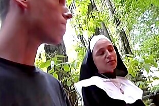 Naughty nun fucks on street