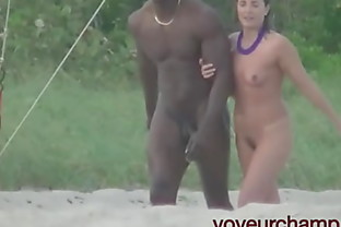 Short hair Nudist doing Interracial