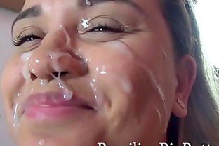 teen brunette gets her face soaked in cum after being fucked by a big ass lover