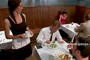 Lady takes off panties in restaurant