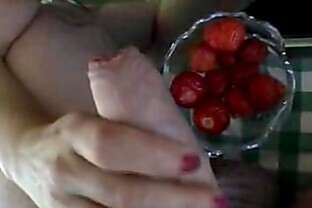 cum on food - strawberries