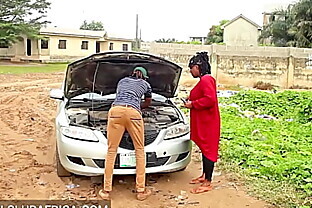 Busty ebony pays the mechanic with great sex