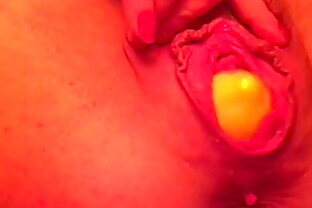Pussy gush as I inserted objects out of my gushing and pissing cunt