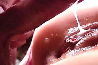 CLOSE-UP. All pussy in thick cum. Fat creampie. SLOW MOTION