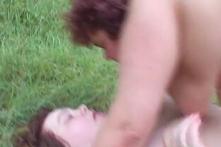 Fat mature redhead fucked in the grass