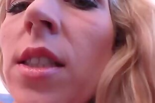 Blonde in sexy pantyhose plays with her cunt