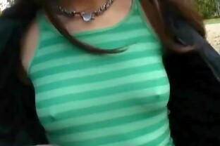 Cute brunette sucks cock in the car