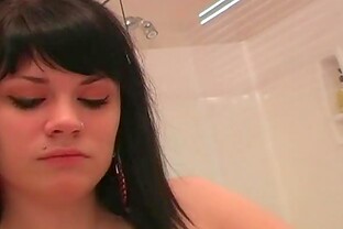 Brunette with a pierced nose gets facial
