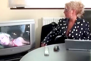 Blonde in glasses and polka dot lingerie