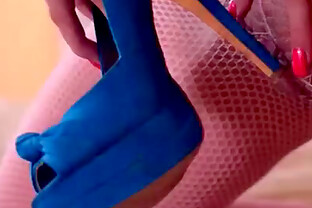 Pink fishnets on a masturbating teen babe
