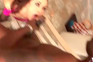 Black cock fucking her tight white asshole