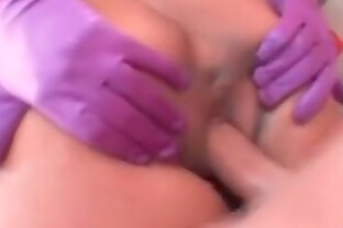 Asian in fishnets and boots fucked in the cunt