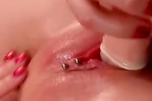 Solo blonde with a nice bush fingers her cunt