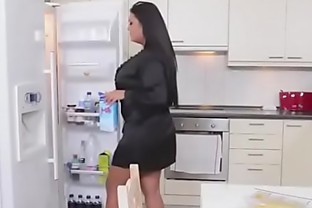 busty brunette fucks in kitchen