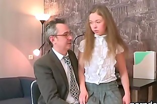 Elegant schoolgirl gets teased and poked by her older teacher