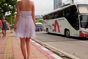 White in Dress Cum on feet Public