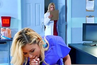 Horny Nurse Marsha May and Busty Doctor Alexis Fawx Give Head to a Patient