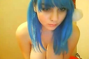 Blue Haired Xmas Teen Masturbating on Webcam