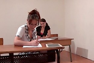 French students hard ass fucked and fisted in FFM threesome in classroom